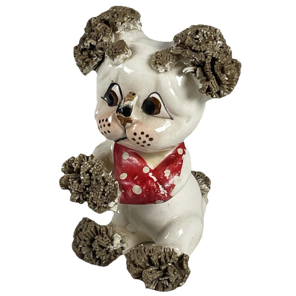 Lefton Vtg Poodle Spaniel Spaghetti Dog Ceramic Bandaged Leg Fly on Nose Figure - Picture 1 of 14